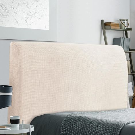 Housses de Tête de lit, Housse de Protection pour tête de lit Extensible Anti-poussière pour décoration de Chambre à Coucher (180-205cm, Beige) (1/5)