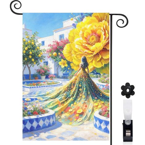 Drapeau de jardin champignons lumineux et fée 30 x 45 cm décoration saisonnière jardin (1/4)