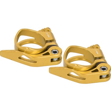 Lot de 2 colliers de serrage rapide pour tige de selle de VTT en alliage d'aluminium C73, 31,8 mm, couleur or (1/5)