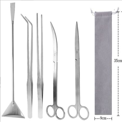 Outils pour aquarium, longs outils en acier inoxydable pour plantes d'aquarium, pinces à épiler, ciseaux, spatule, kit d'outils pour bonsaï, grattoirs à algues (1/5)
