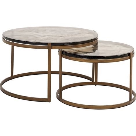 Table basse dorée design verre et métal effet luxe - doré verre effet marbré (1/5)