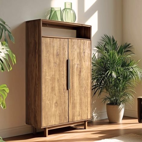 SIXTINE - Buffet 2 portes 1 étagère ouverte 90x155cm en bois de teck recyclé (1/5)