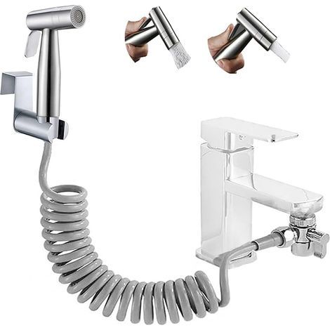 Pulvérisateur de bidet à main double fonction buse en acier inoxydable pour bébé Ensemble de pulvérisation de couches avec robinet distributeur tuyau support mural (1/5)