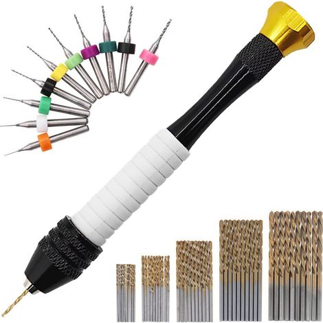 61 pièces étau à broche ensemble de perceuse à main outils rotatifs artisanaux manuels pour la sculpture artisanale fabrication de bijoux avec Mini forets hélicoïdaux PCB (1/5)