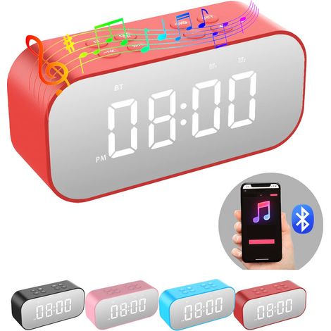 Réveil numérique pour chambre/bureau, haut-parleur Bluetooth intégré, double alarme pour gros dormeurs, affichage LED miroir, appel mains libres (1/5)