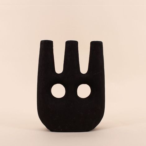Bougeoir ethnique céramique noir 24cm (1/5)