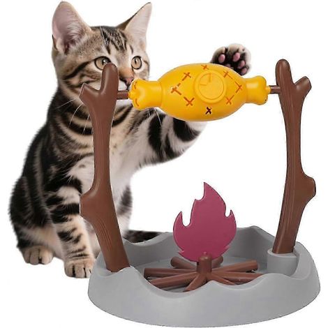 Gamelles distributeurs de friandises pour chats, avec fonction rôtissage et flamme rotative unique, jeu d'entraînement cognitif et jouet de stimulation interactive pour l'enrichissement de la mémoire. (1/5)