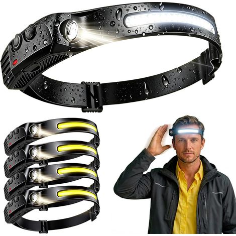 Lampe Frontale, 4 Pcs Lampe Frontale Rechargeable, Détecteur de Mouvement, 5 Modes d'Éclairage, Étanche IPX4, Lampe Torche Frontale LED pour Pêche, Camping, Cyclisme, Randonnée (1/5)