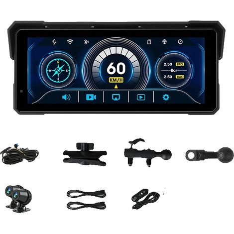 Display digitale per cruscotto moto, impermeabile IP67, supporto Bluetooth, 8,1 pollici 4K+1080P DVR-GPS (1/2)