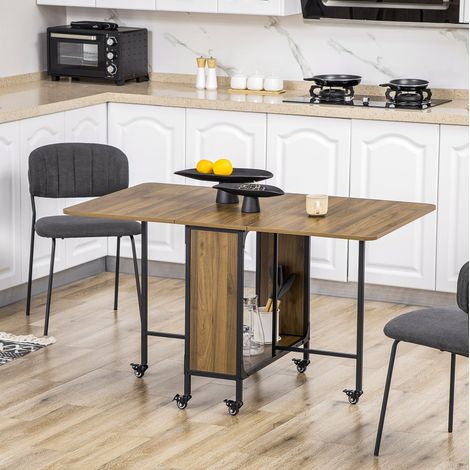 MEUBLIV Table à manger pliante 130x80x74 cm marron clair – roulettes, 6 places, rangement (1/5)