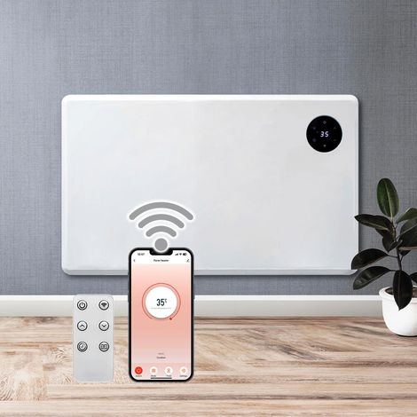 Purus 1200W WIFI Electric Radiator Panel Heater White Wall Mounted or Floor Standing Bathroom Safe Timer and Thermostat (1/5)