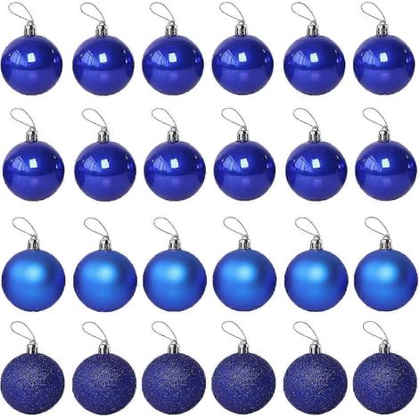 Boules de Noël vintage 4 cm, lot de 24, petites boules de Noël en plastique, décorations pour sapin de Noël et mariage (bleues) (1/5)
