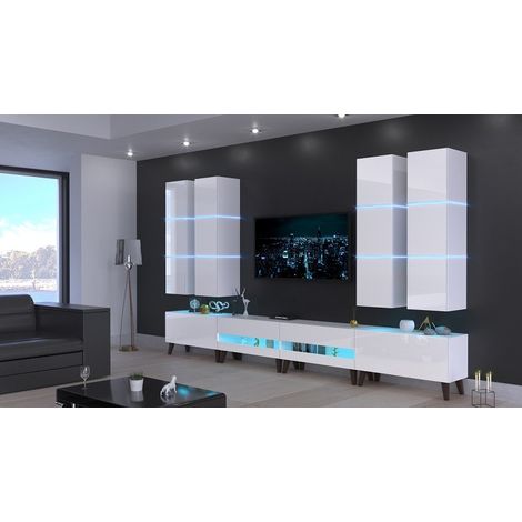 Ensemble meuble TV NEXT 51 AN51-18W-HG2 blanc brillant 364 cm