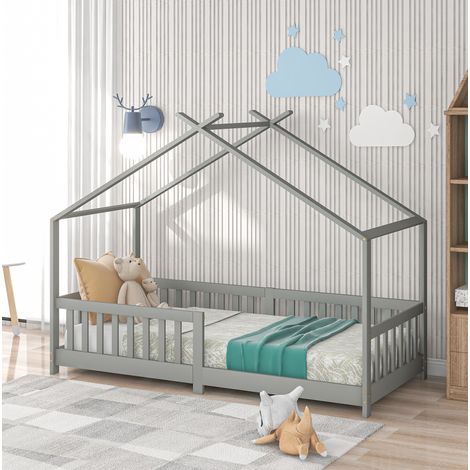 Hausbett Kinderbett 90x200 mit Rausfallschutz Kiefer OKMYHOME (1/5)