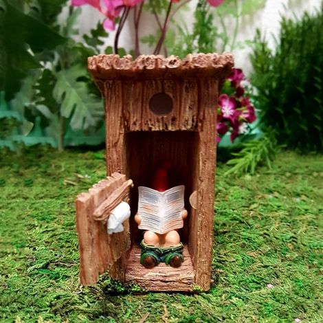 Nain de toilette, statue de jardin extérieur, figurine de nain de jardin, figurine de jardin en résine imperméable pour la décoration de cour extérieure, décorations intérieures ou extérieures (1/5)