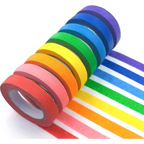 24 rouleaux de ruban crêpe de 1,5 cm x 20 m. Ruban crêpe coloré, ruban adhésif coloré, ruban de masquage, ruban de peintre, ruban pour loisirs créatifs, ruban papier pour artistes. (1/5)
