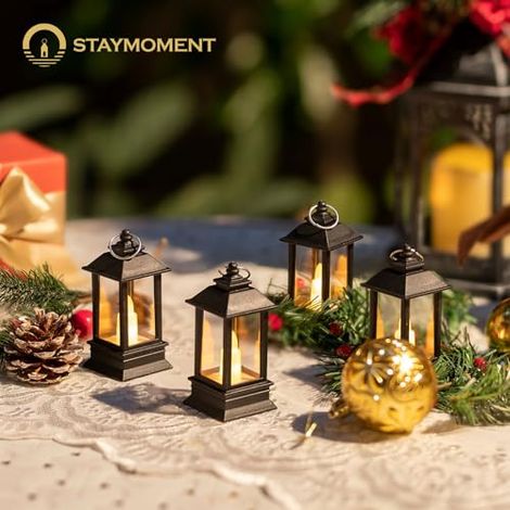 Mini LED Laterne outdoor: 24er Set 9 cm super klein Schwarz Laterne Deko mit LED Kerze als Hochzeit Party Ramadan Balkon Deko hängend Gartendeko [Energieklasse A]