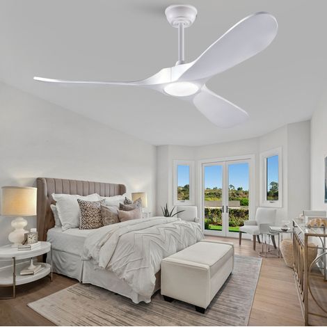 OKWISH Deckenventilator 132 cm mit LED-Licht, Fernbedienung und 3 Holzflügeln, Weiß (1/5)