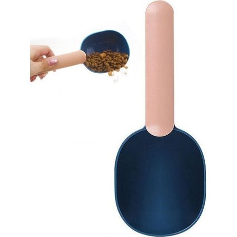 Tasse à mesurer 2 en 1 en plastique robuste pour grains d'animaux de compagnie, avec pince, pour sacs de nourriture pour chiens et chats (rose bleu) (1/5)
