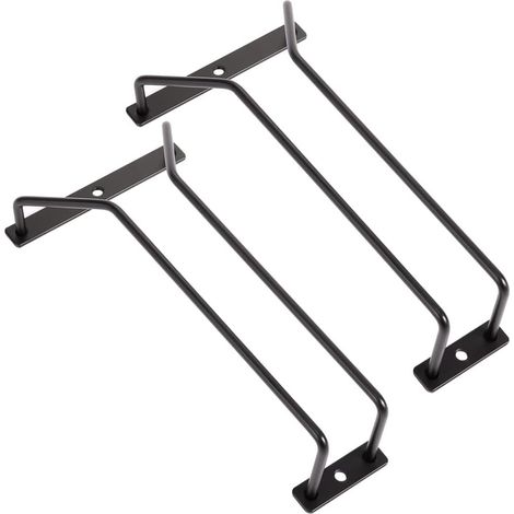 Lot de 2 Porte-verres métal noir, support sous armoire 1 rangée, fixation vis incluse, pour cuisine bar salle à manger
