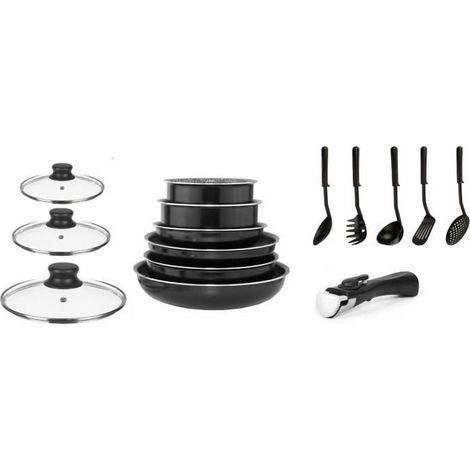 ARTHUR MARTIN Batterie de cuisine amovible 15 pieces 16-20-22-24-26 cm noir