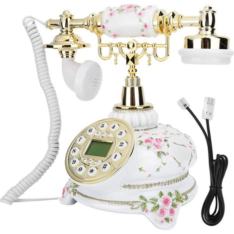 Teléfono fijo con estampado floral vintage, una decoración de escritorio antigua para los amantes de lo vintage.