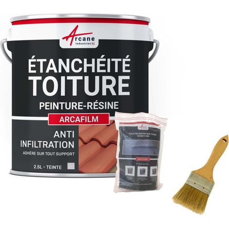 Réparation, étanchéité, tuile, gouttière, cheneau, trou, fissure, souche, cheminée, ardoise : Arcafilm pack - 2.5 L (jusqu'à 1.5 m²) Gris - ARCANE INDUSTRIES (1/4)