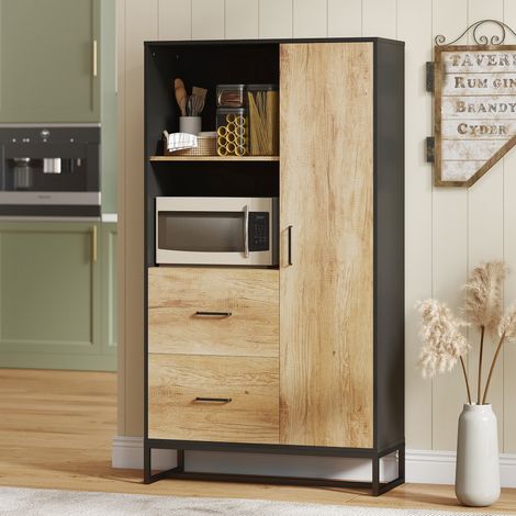 Équipement - Armoire de cuisine multi-rangements avec 2 tiroirs 1 placard 2 niches et passe-câbles ChiMi (1/4)