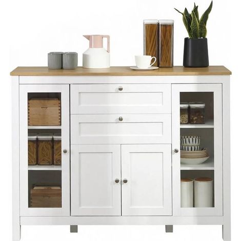 Credenza moderna bianca e legno chiaro 120 x 40 x 90 cm HOMVRA (1/5)