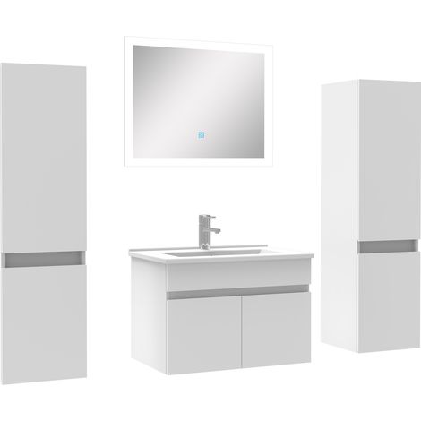 Ocean Ensemble meuble simple vasque L.60cm avec colonne + miroir Blanc (1/5)