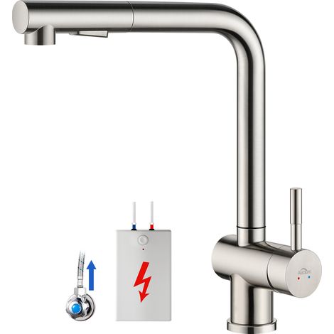 Niederdruck Küchenarmatur Ausziehbare Wasserhahn Küche Einhebelmischer 360° Drehbar, Niederdruck Spültischarmatur Küche aus Edelstahl (1/5)