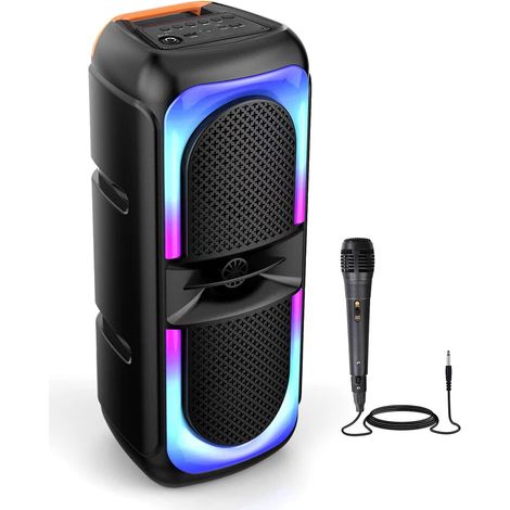 1 Enceinte Bluetooth, Haut-parleur double, Basses profondes, Lumière RGB, Mode Karaoke, Pour fête et maison (1/5)