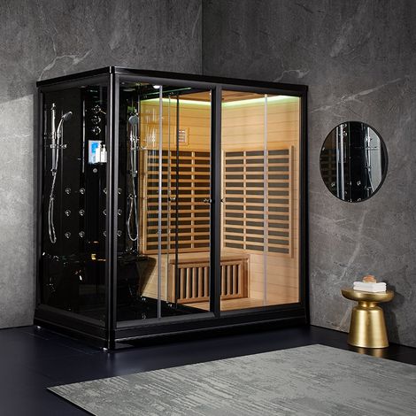 Combi Sauna Infrarouge Douche Hammam Boreal® IR-H 220D BLACK - droite (1/5)