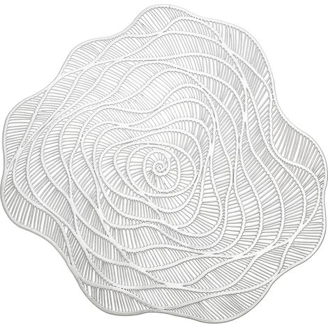Set de table argenté de 38 cm résistant à la chaleur, motif floral en dentelle rose, pour table à manger
