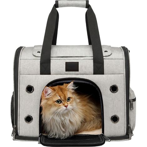 Tragbare Haustier Reisetasche für Katzen und kleine Hunde, atmungsaktiv mit Mesh-Fenstern, 40 Liter, Grau (1/5)