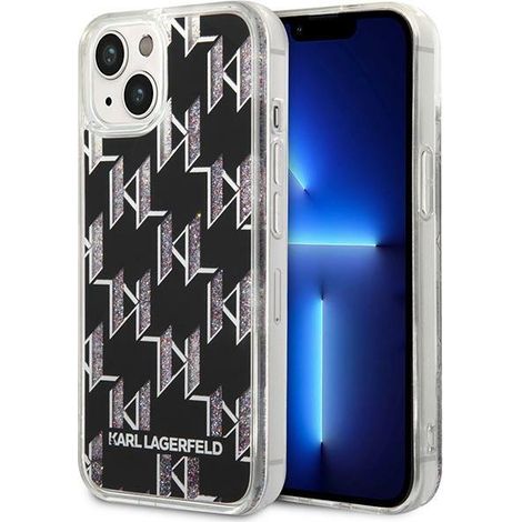 Karl Lagerfeld Liquid Glitter Monogram Schwarze iPhone 14 Hülle (1/5)
