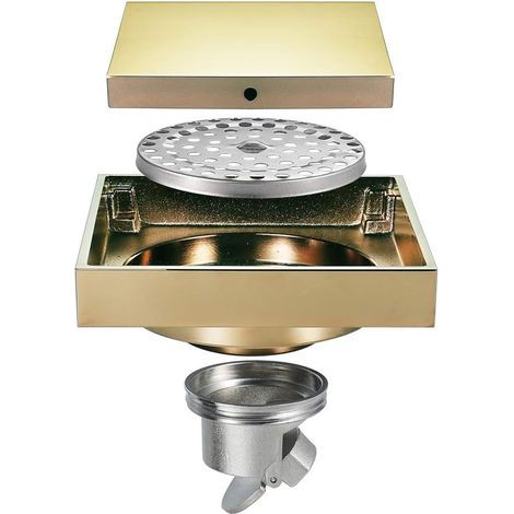 Gold-Bodenablauf, versteckter quadratischer Bodenablauf, Messing-Duschablauf, geruchshemmender Duschablauf für Toilette, Badezimmer, Küche, 100 x 100 mm (1/5)