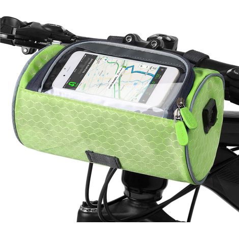 Wasserdichte Fahrradlenkertasche, Touchscreen-Handyhalterung, Fronttasche für Mountainbikes, Schultergurt, grün C