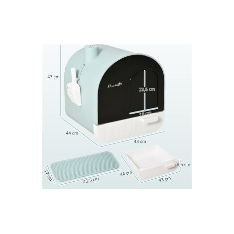 Maison de toilette pour chat verte en plastique avec capot et tapis de litière pour intérieur et salle de bain (1/5)