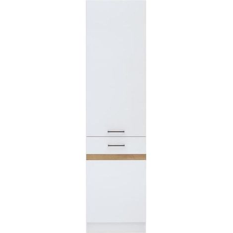 Colonne de cuisine 2 portes gauche – L 50 x H 196 x P 46 cm – Blanc brillant – Poignées en plastique