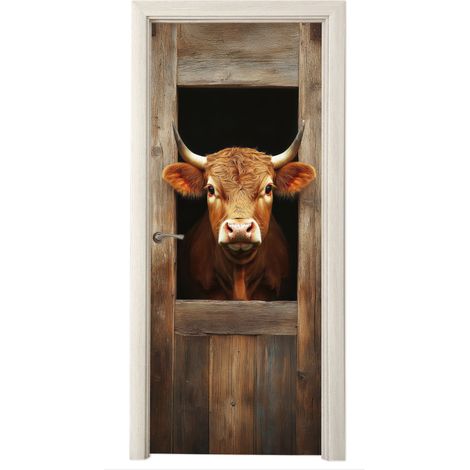STICKER DE PORTE Vache - Fenêtre - Bois - Animaux Décoration Murale