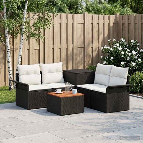 vidaXL Set di divani 6 pz 4-Numero di posti Nero e Bianco Crema (1/5)