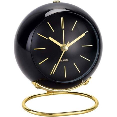 Sveglia analogica – Design classico ed elegante – Nero/Oro – Per comodino o scrivania