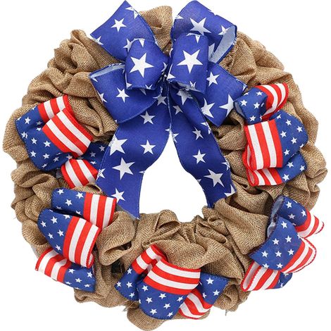 Guirlande Porte - Couronne Patriotique Étoiles Et Drapeau Américain - Pour 4 Juillet Jour De L'Indépendance - 30 Cm - Extérieur Intérieur (1/5)