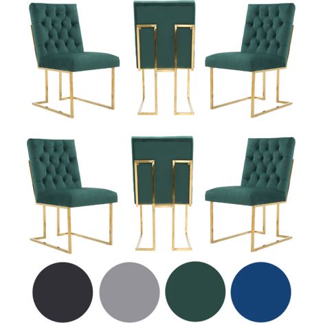 Set of 6 Green Siena Luxury Tufted Velvet Dining Chairs with Gold Frame & Legs - Modern Upholstered Accent Chair (1/5)