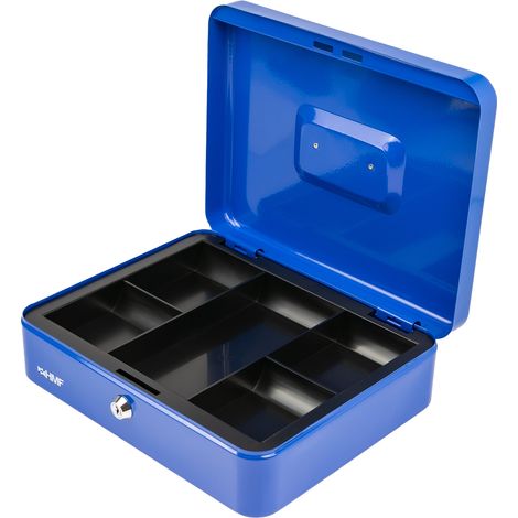 HMF Geldkassette abschließbar, Kasse mit Münzeinsatz, 5 Münzfächer, 30 x 24 x 9 cm, Blau (1/5)