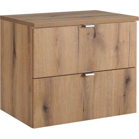 Meuble sous vasque suspendu 2 tiroirs avec le plan NOVA OAK 80 CM en chêne (1/5)