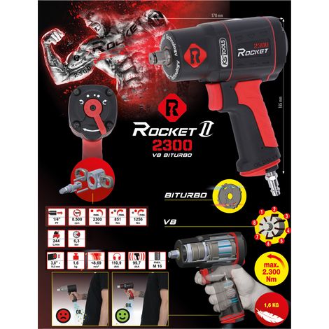 KS  TOOLS  1/2"  ROCKET  II  Llave  de  impacto  neumática  de  alto  rendimiento  2.300  Nm  -  512.0002