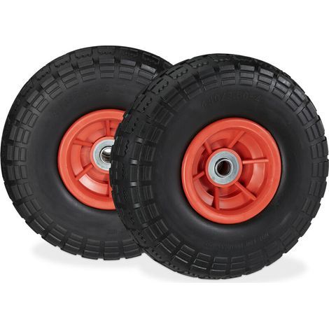 Roue De Diable Set De 2 En Caoutchouc 260X85, Roue En Caoutchouc,16 Mm, 4.1/3.5-4 Essieu 150 Kg,Noir/ Rouge (1/4)