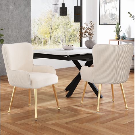 Chaise salle manger lot de 2 velours beige et or OKMYHOME (1/5)